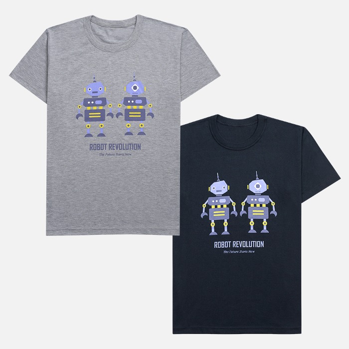 반팔 로봇 프린팅 디자인티셔츠 라운드 나염티 남녀공용 커플