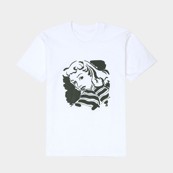 우먼 나염티 반팔 커플 남녀공용 기본핏 프린팅 라운드 티셔츠 30수 화이트 홈웨어