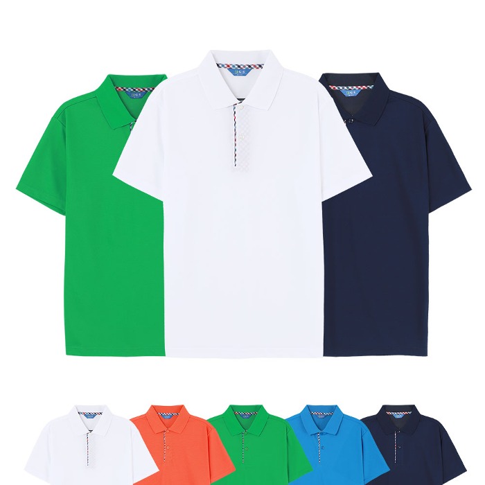 반팔 쿨론 체크카라 티셔츠 남녀공용 S~3XL 에어로쿨 기능성 체크 커플 단체티 작업복 회사 유니폼