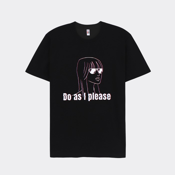 반팔 플리즈 커플 남녀공용 기본핏 프린팅 티셔츠 30수 블랙 여름 라운드티