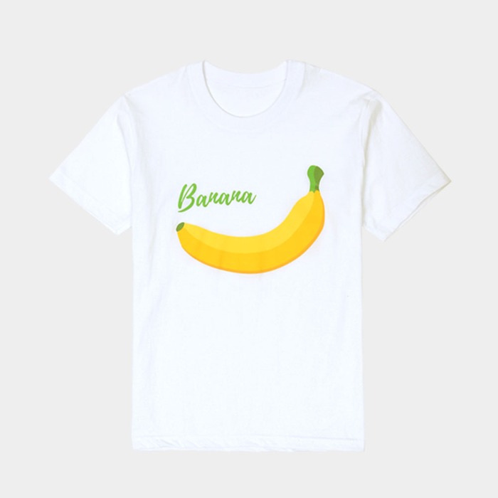 바나나 나염티 반팔 라운드 남녀공용 기본핏 프린팅 티셔츠 30수 화이트 커플 허니문 데일리룩