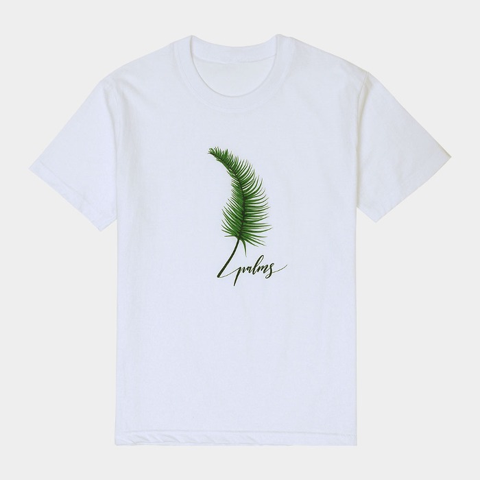 잎사귀 나염티 라운드반팔티 커플 남녀공용 기본핏 프린팅 티셔츠 30수 화이트 여름 허니문 홈웨어