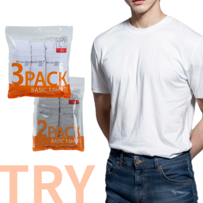트라이 남녀공용 라운드 반팔 면티셔츠 3팩 학생교복 레이어드 TMTSG90